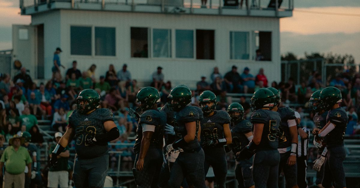 Crowd cheering at high school football game